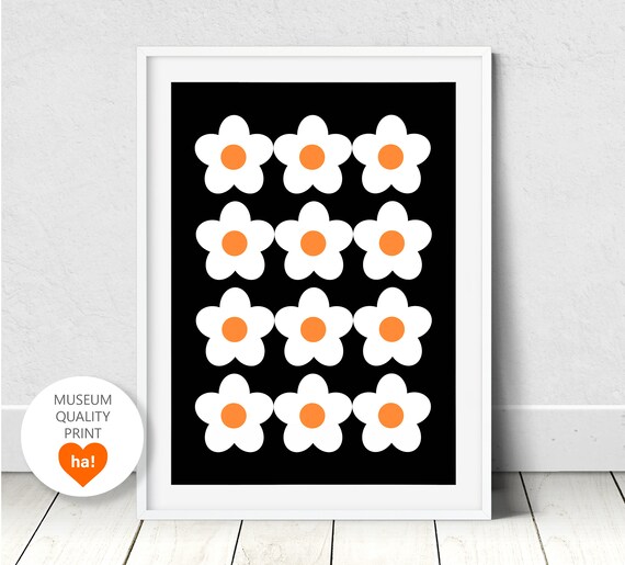 White Flowers On Black PRINTED Wall Art Abstract Flower | Etsy