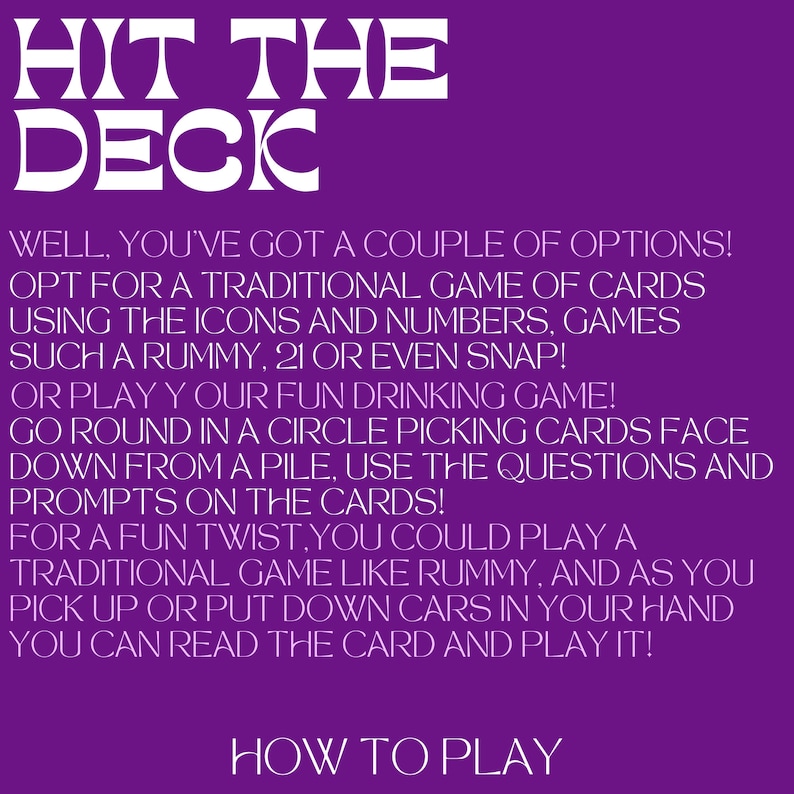 HIT THE DECK Drinking Game Deck of Cards Featuring Fun Etsy