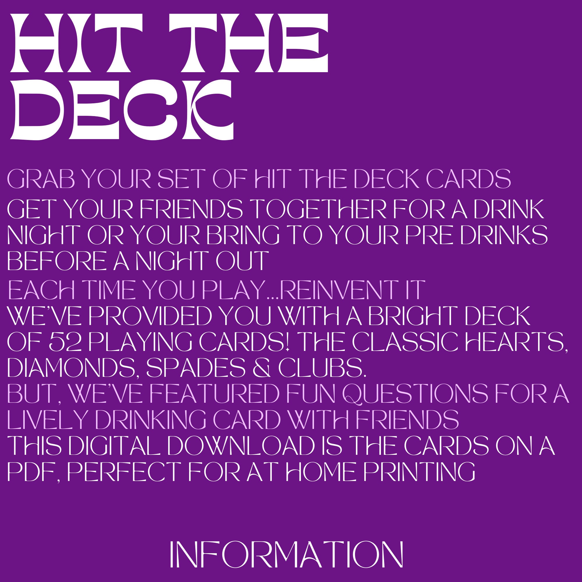 Buy HIT THE DECK Drinking Game Deck of Cards Featuring Fun Drinking