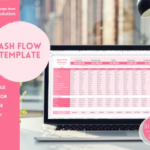 Plantilla de flujo de efectivo personalizable / Rosa / Vea a dónde va su efectivo / Entrada de efectivo / Salida de efectivo