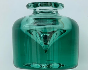 Antique Victorian Green Glass Dump Inkwell, H 9 cm.