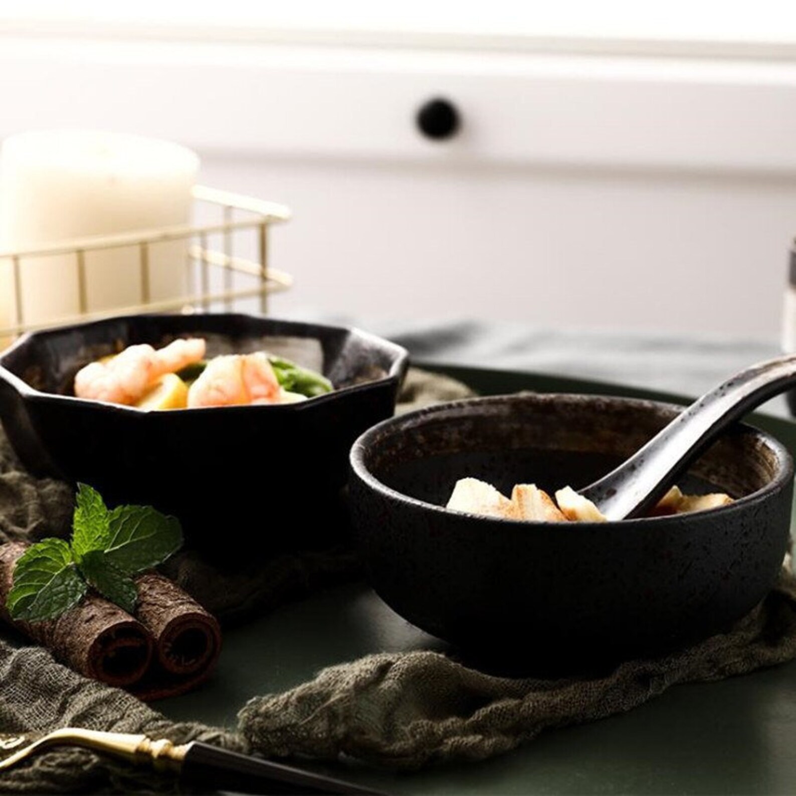 Black Japanese Style Tableware Set ceramic plates Etsy