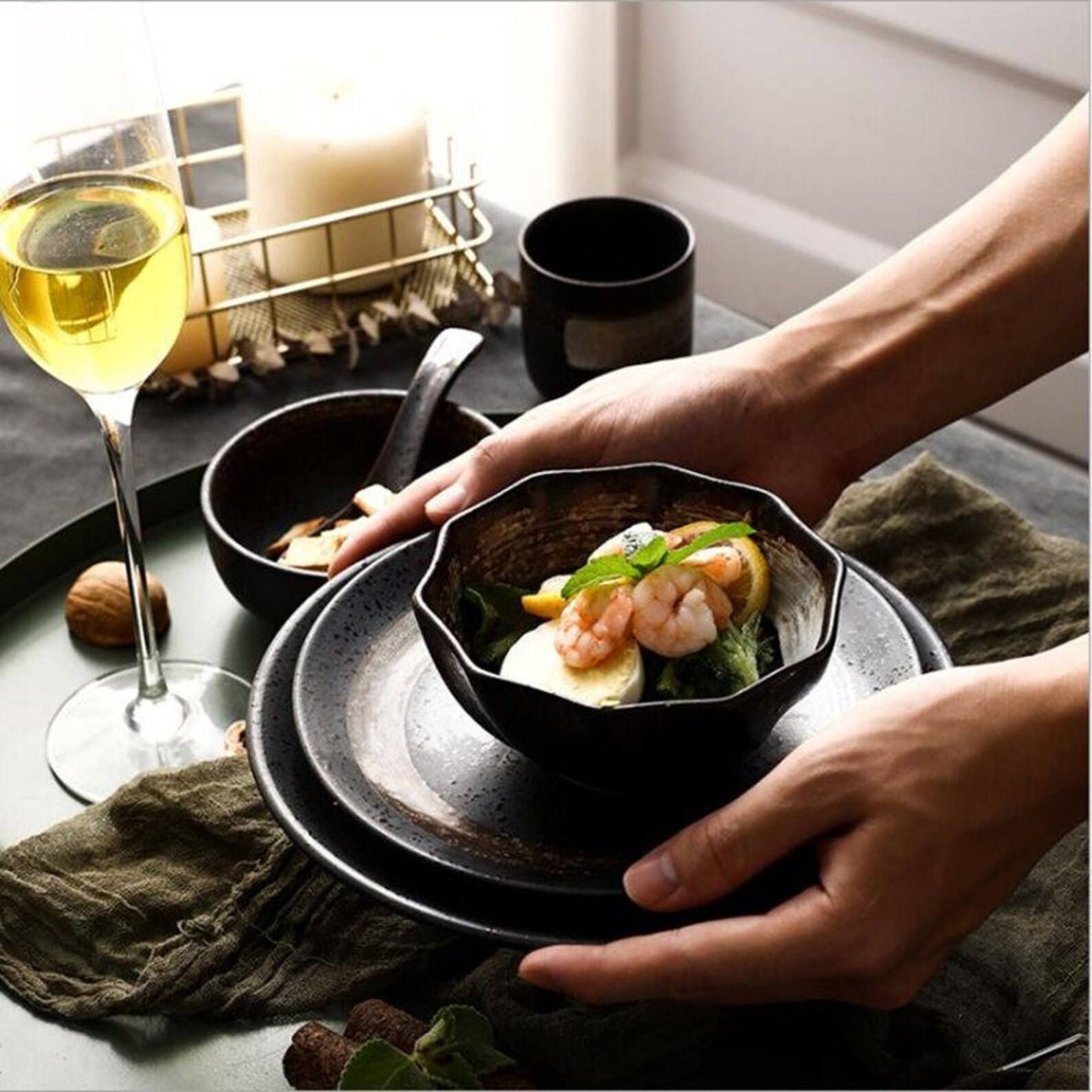 Black Japanese Style Tableware Set ceramic plates Etsy
