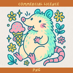 Conception confortable d'opossum de crème glacée png conception transparente d'ambiance estivale pour l'impression par sublimation, graphique de chemise douce sous licence commerciale girlie