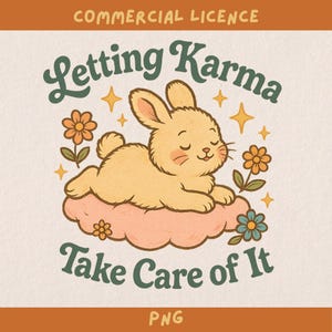 カルマに任せようPNG透明デザイン、メンタルヘルス昇華プリント用レトロデザイン、商用ライセンスシャツグラフィック