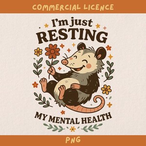 ruhende psychische Gesundheit Opossum png, transparentes Design für psychische Gesundheit, lustiges Retro Design für Sublimation und Druck, kommerzielle Lizenz