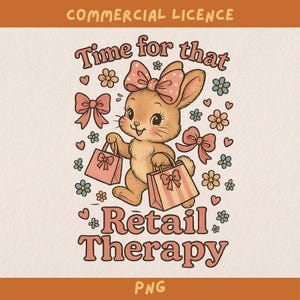 time for retailtherapie konijntje png transparant ontwerp, grappig retroontwerp voor sublimatie en print, commerciële licentie, t-shirtafbeeldingen