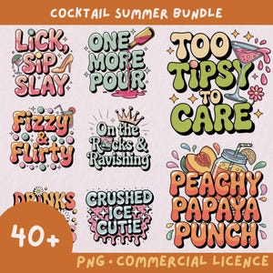 Cocktail-Sommer-Shirt-Design-Bundle, kommerzielles PNG-Set, lustiger Sommer, digitaler Download auf Anfrage, Aufkleber feminine heiße Mädchen-Sommerferien