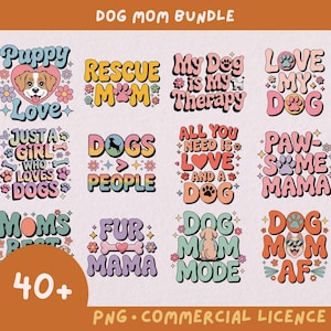Pacote de design de camiseta fofa para mãe de cachorro, conjunto png comercial, presente para dono de cachorro, download digital sob demanda, adesivo engraçado para mãe de cachorrinho feminino, design para animal de estimação