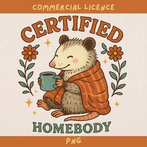 zertifizierte homebody Opossum png transparentes Design, Retro-Design für den Sublimationsdruck, kommerzielle Lizenz-Shirt-Grafik