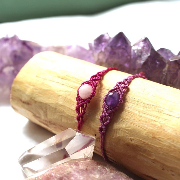 Fine bracelet Amethyst or rose quartz - LESDOIGTSDESFEES - LesDoigtsDesFees -