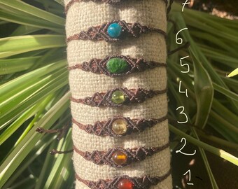 Micro-macrame bracelets with natural gemstone pearl and brown thread - energy stones - healing minerals -