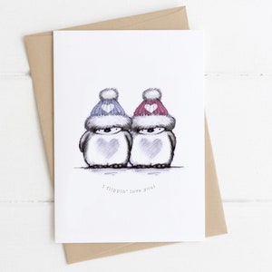Penguin Card, Love Penguin Card, Penguin Card, Best Friend Card, Cute Couple Card,  Personalised Love Card, Valentine's Card