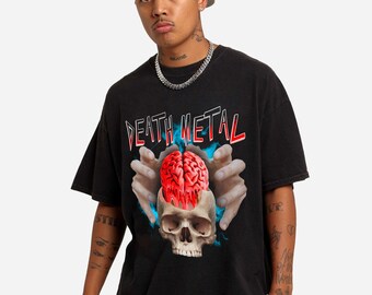Death Metal Graphic T-Shirt, Skull Brain Tee