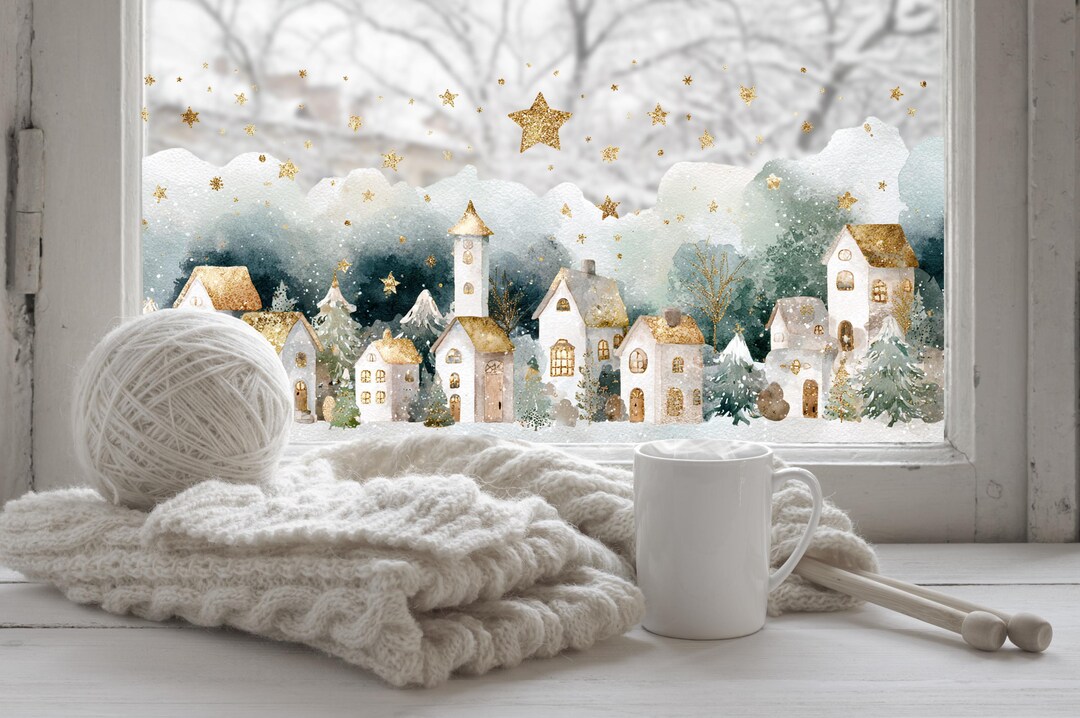Christmas Winter Scene Window Sticker, Double-sided Reusable Decal - Etsy