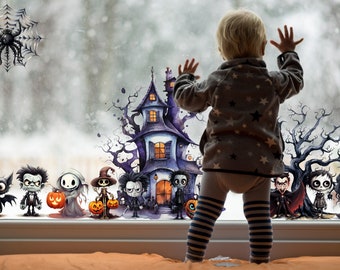 Herbruikbare Halloween-raamsticker spookhuis, dubbelzijdig