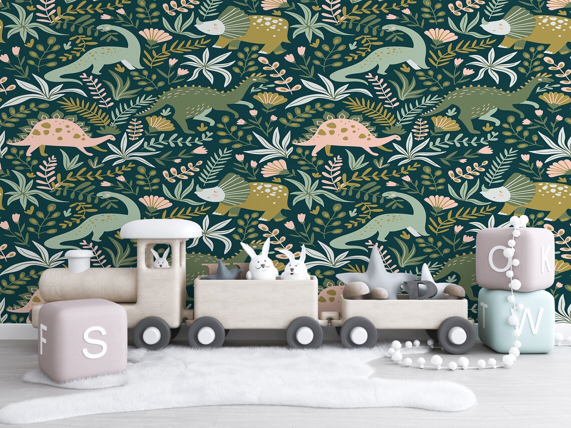 Dinosaur Wallpaper/ Nursery Wallpaper/ Dinosaurs / Wallpaper/ | Etsy