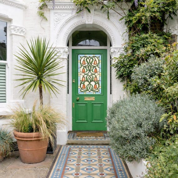 Jugendstil Fensterfolie, dekoratives Sichtschutzglas und Fenstertürverkleidung