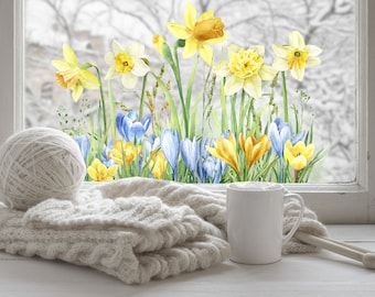 Daffodil Floral Privacy Window Film, Static Cling Vinyl