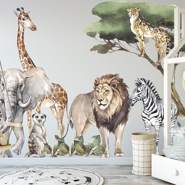 Chambre de bébé Safari au Royaume-Uni, Stickers muraux animaux de la jungle, Stickers muraux Safari, Stickers muraux Safari, Stickers muraux jungle, Papier peint Safari