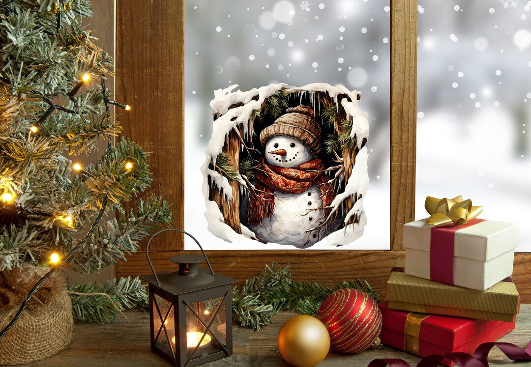 Double-sided Christmas Window Sticker, Winter Scene Decal - Etsy