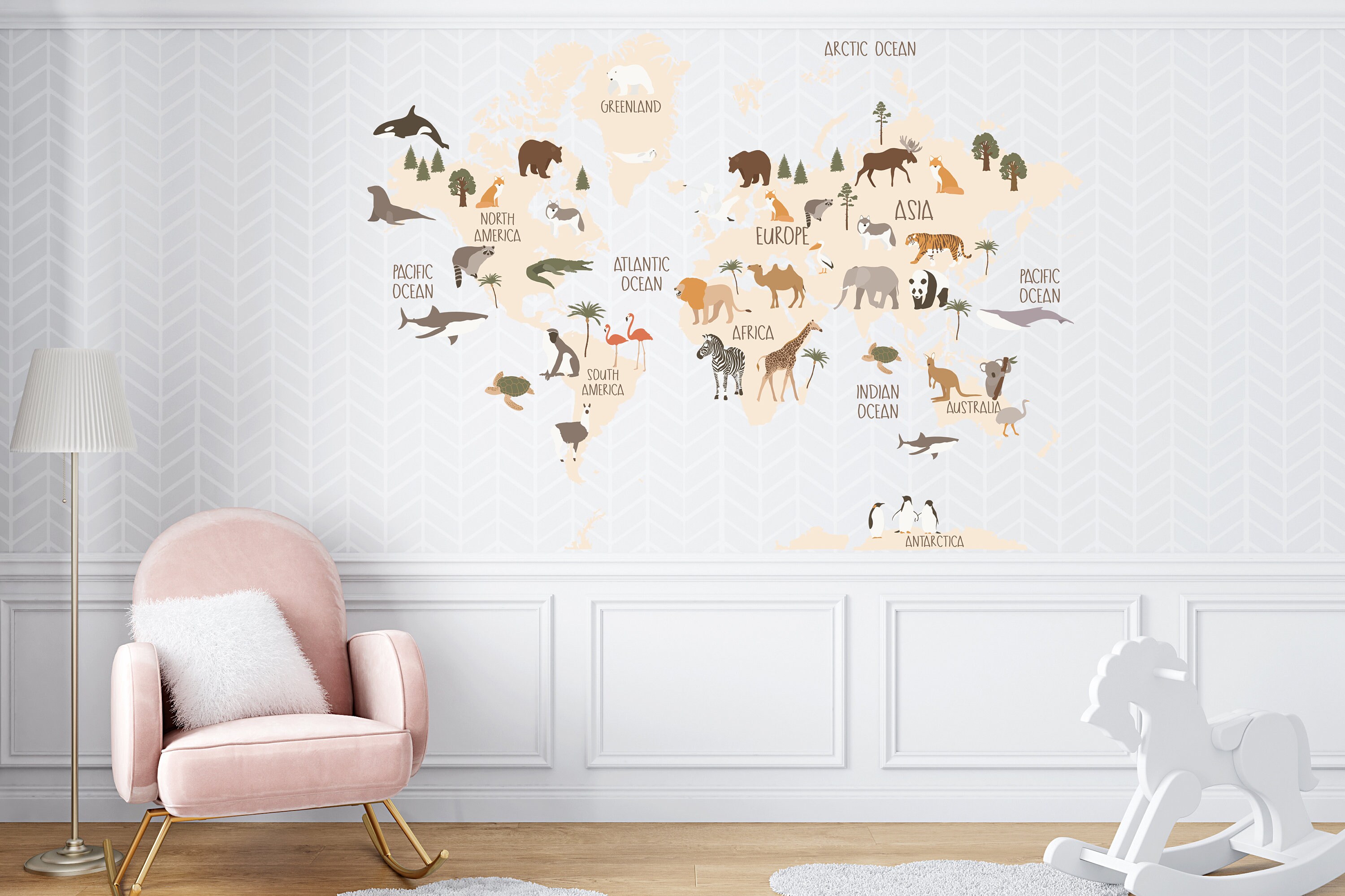 WORLD ANIMAL MAP Wall Decal / Nursery Décor / Watercolour / Etsy