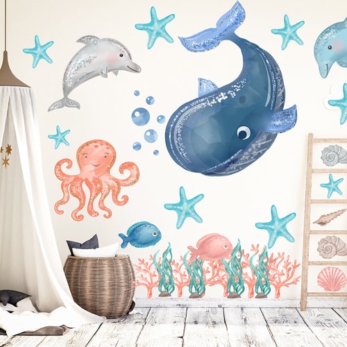 Under The Sea Wall Decal, Ocean Wall Decal, Ocean Wall Decal Nursery, Fish Wall Stickers, Under The Sea Wall Stickers, Ocean Scene Wall