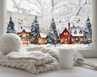 Christmas Window Sticker, Christmas Winter Scene Window Sticker, Double-Sided Reusable Christmas Window Sticker! Christmas Window Decal,
