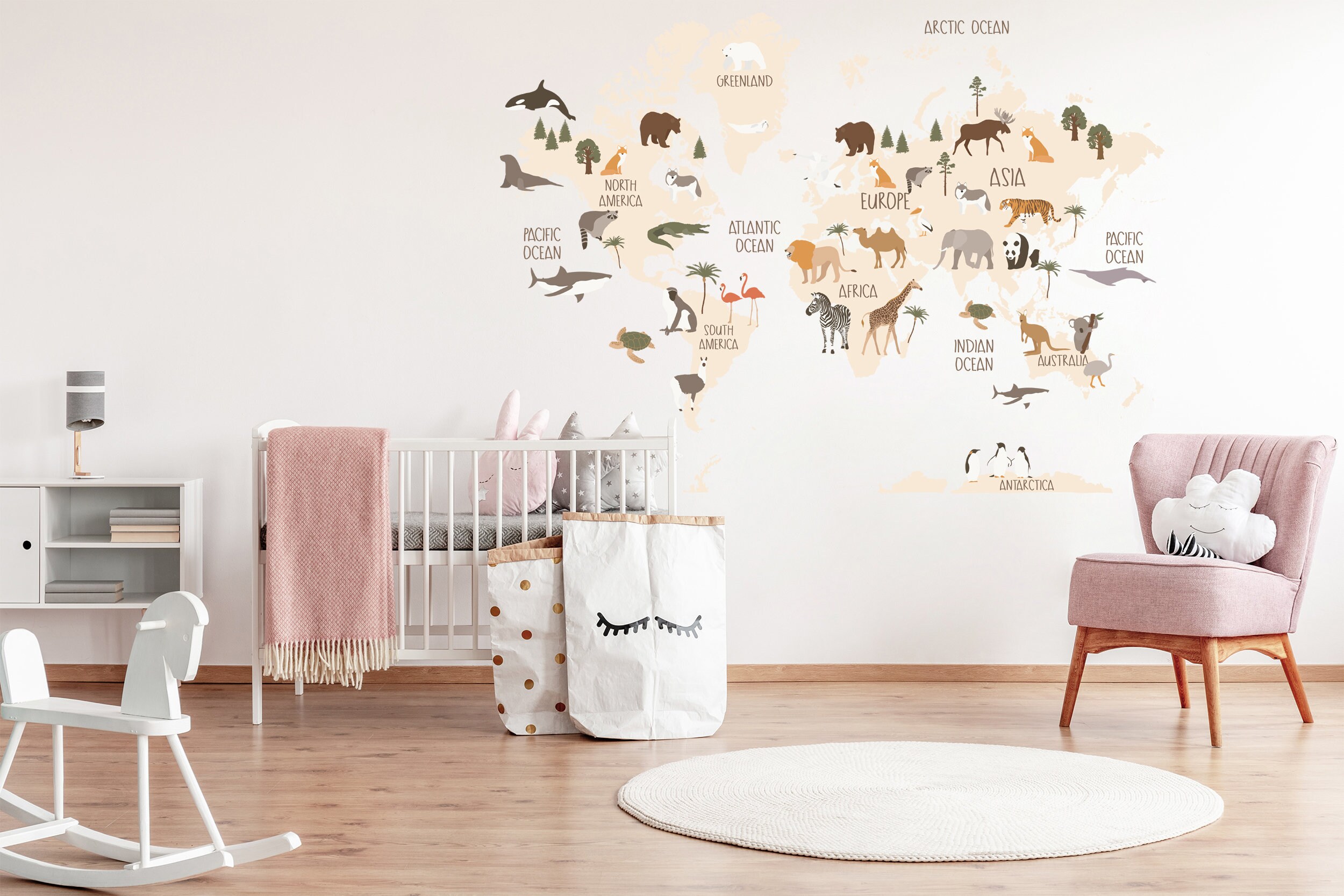 WORLD ANIMAL MAP Wall Decal / Nursery Décor / Watercolour / Etsy