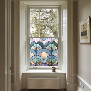 Art Deco Window Film, Privacy Window Film, Bathroom Window Film, Patterned Window Film, Kitchen Window Film, Blue Stained Glass Window Film
