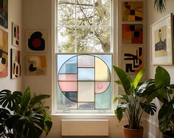 Art Deco Privacy Window Film: Geometric Stained Glass Style