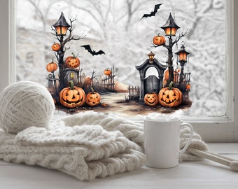 Raamsticker Halloween spookhuis, dubbelzijdige herbruikbare sticker