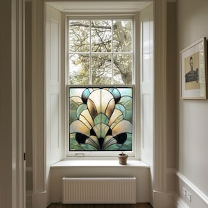 Art Deco Privacy Window Film, Patterned Stained Glass Style