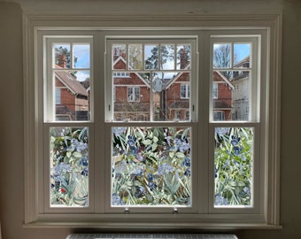 Floral Static Cling Privacy Window Film, White Patterned Vinyl