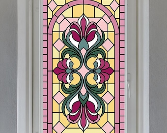 アールヌーボー調ウィンドウフィルム、装飾的なプライバシーガラス、または窓やドアの覆い