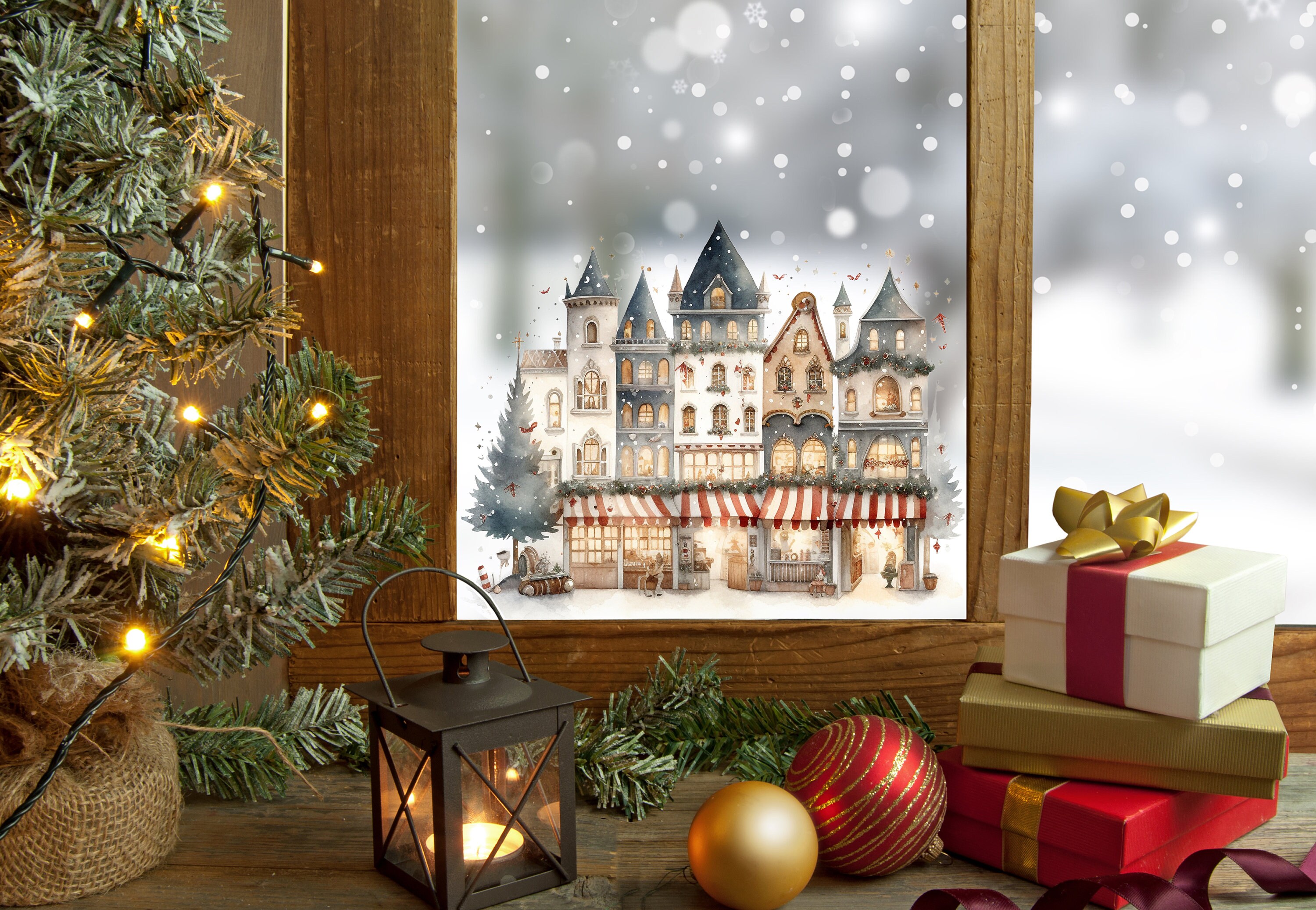 Autocollants Scrapbooking Paysage Hiver Village De Noël - Lot De Décalcomanies Mattes, Motifs Pastel Pour Décoration DIY