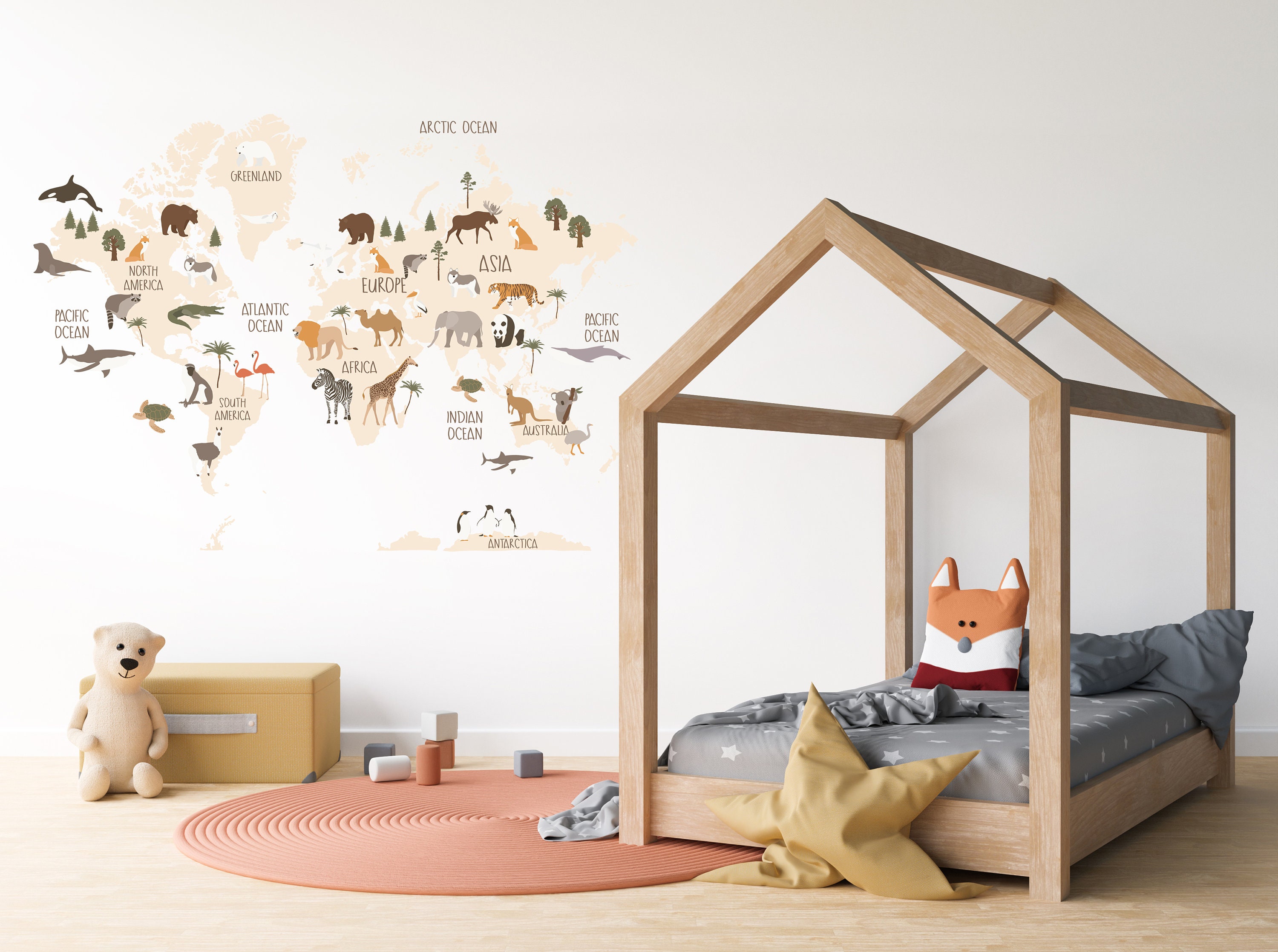 WORLD ANIMAL MAP Wall Decal / Nursery Décor / Watercolour / Etsy