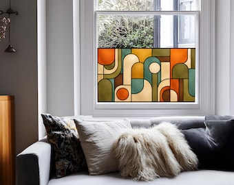 Stained Glass Privacy Window Film, Mid Century Geometric Window Film Panel