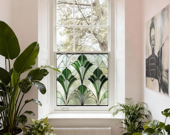 Art Deco Privacy Window Film, Geometric Stained Glass Style