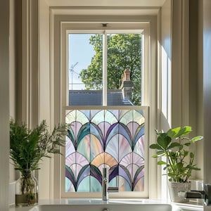 Art Deco Privacy Window Film, Geometric Stained Glass Style