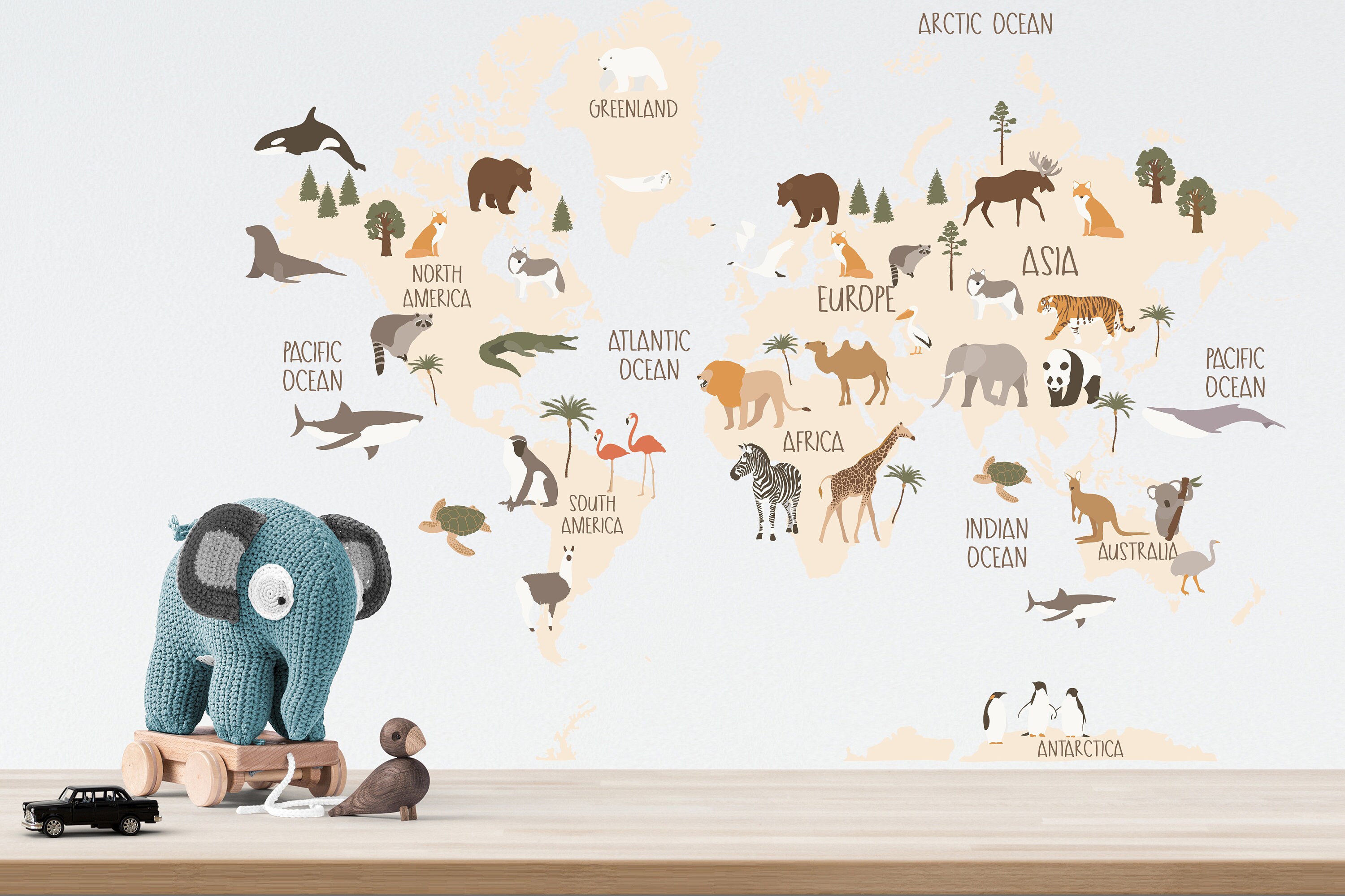 WORLD ANIMAL MAP Wall Decal / Nursery Décor / Watercolour / Etsy