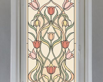 Art Nouveau Window Film, Decorative Privacy Glass And Window Door Covering