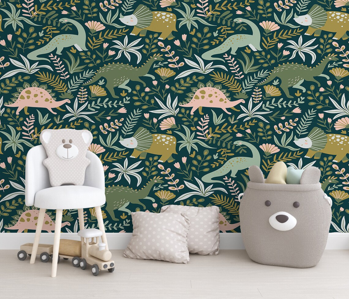 Dinosaur Wallpaper/ Nursery Wallpaper/ Dinosaurs / Wallpaper/ | Etsy