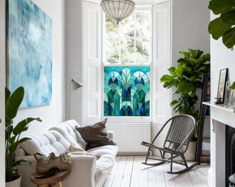 Art Deco Privacy Window Film, Geometric Stained Glass Style