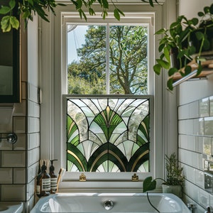 Art Deco Privacy Window Film, Geometric Stained Glass Style