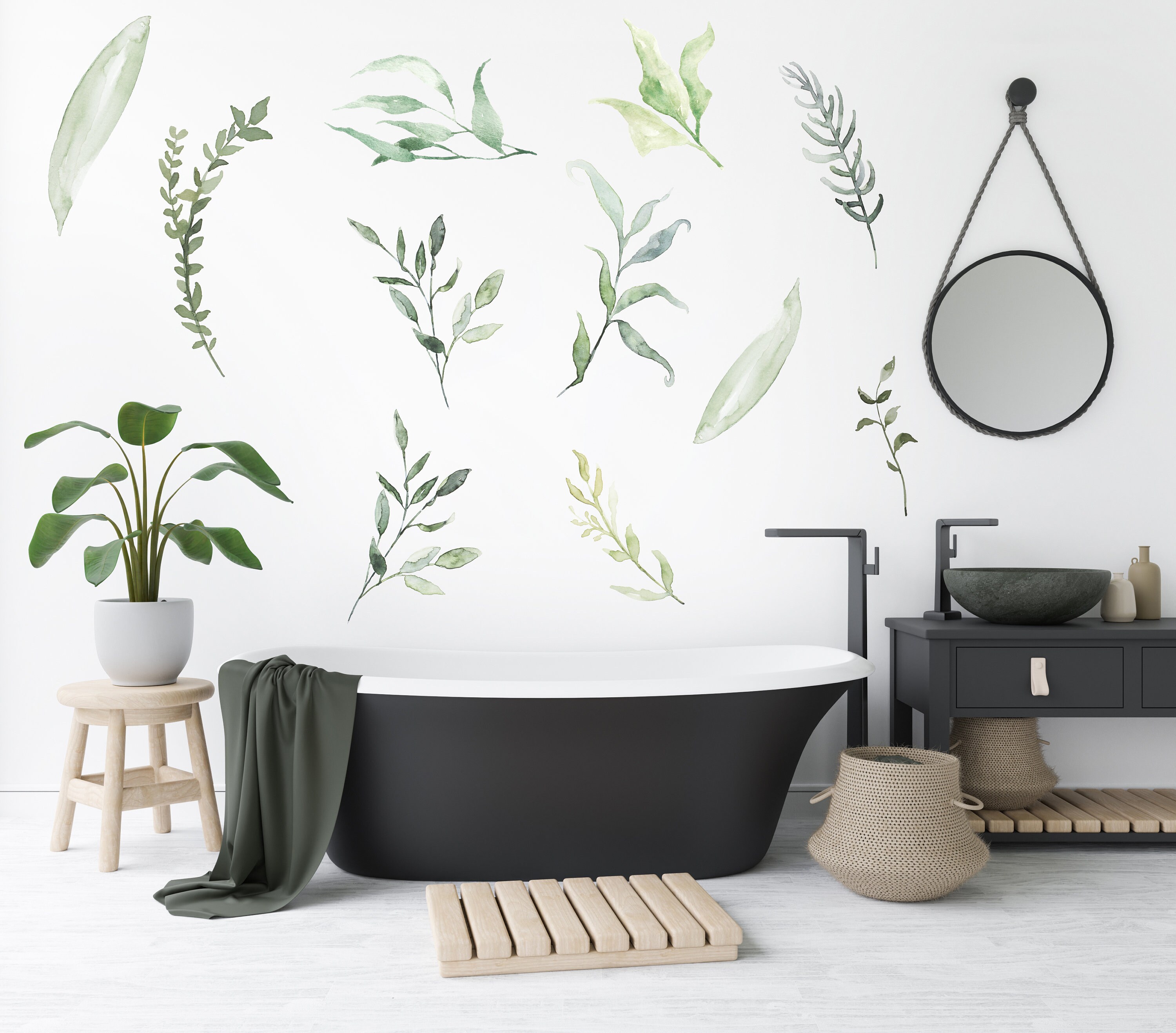 Greenery Wall Decals Watercolor Greenery Sticker Watercolour Etsy