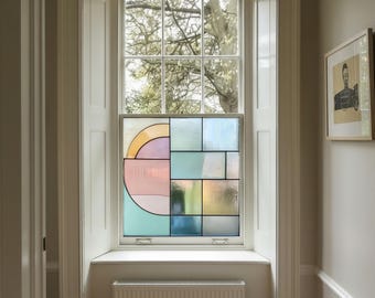 Film de confidentialité Art déco pour fenêtre : style vitrail géométrique