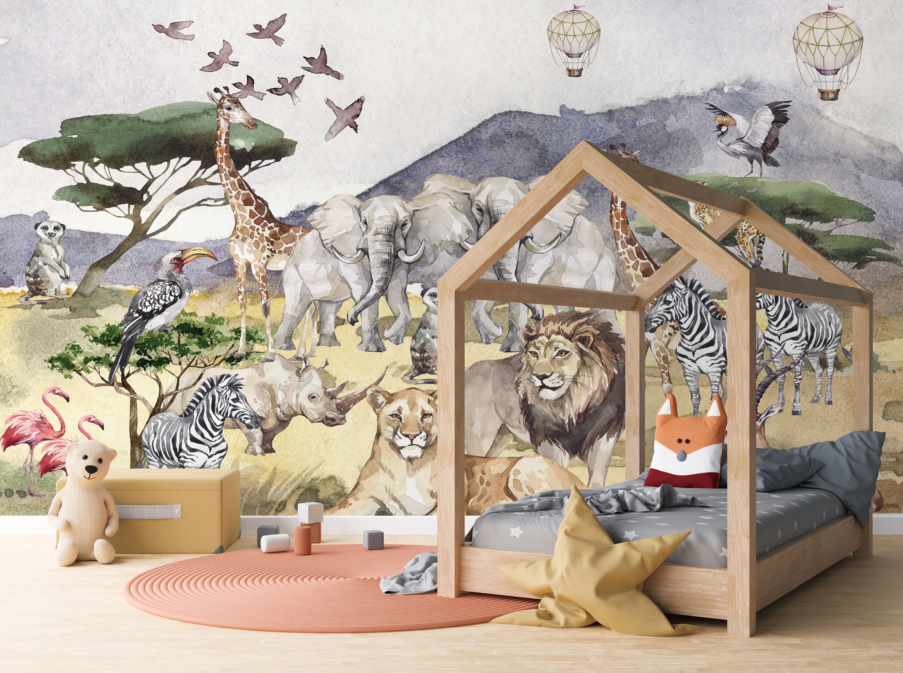 Safari Wallpaper Wallpaper Peel And Stick Safari Wall Mural Etsy