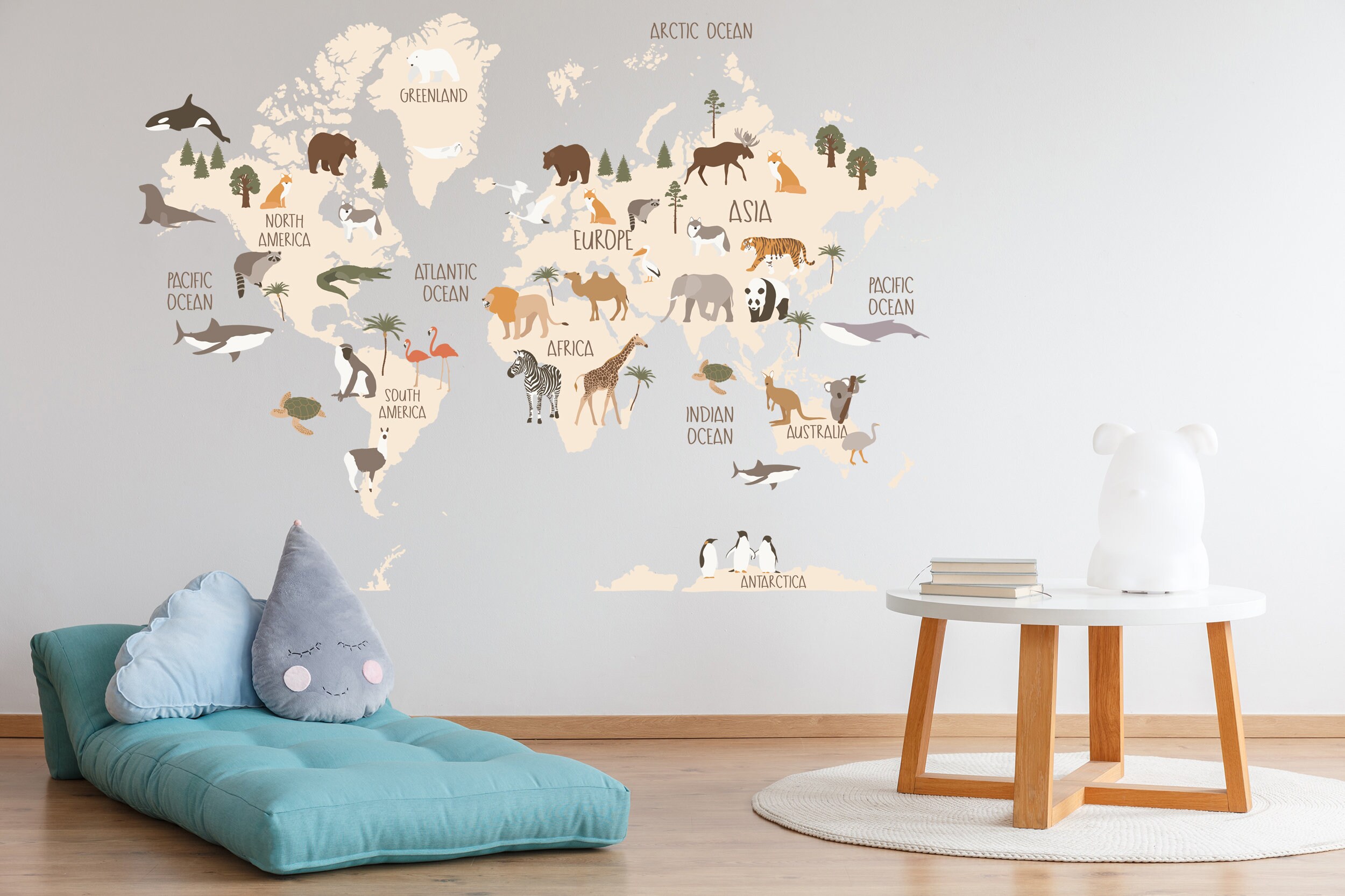 WORLD ANIMAL MAP Wall Decal / Nursery Décor / Watercolour / Etsy