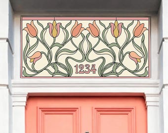 Jugendstil Blumen Fensterfolie, Sichtschutzfolie, Sichtschutzfolie, individuelle Hausnummer